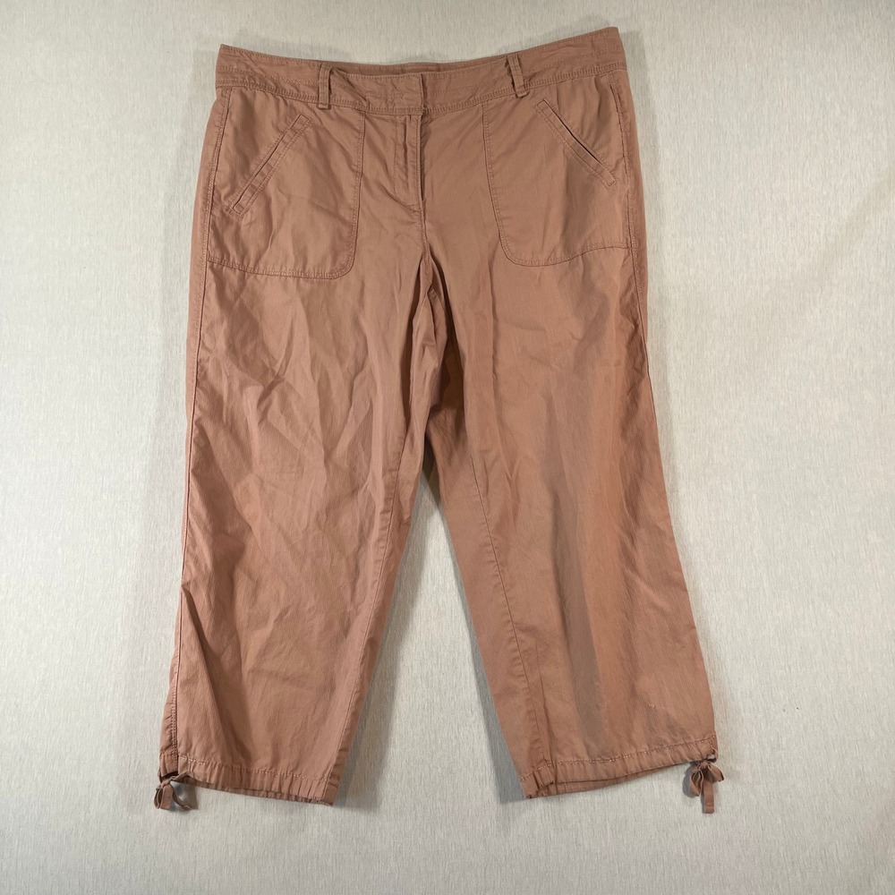 Loft Women 12 Cropped Cargo Pants Pink Cotton Tie Cuff Utility Casual 22" Inseam